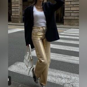 BNWT ZARA MID WAIST TRF LOOSE FOIL JEANS